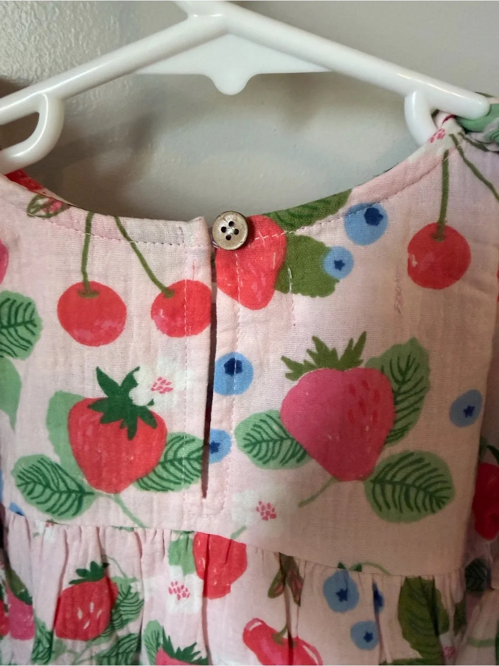 Mud Pie Girls 12-18M Pink Fruit Floral Muslin Cotton Dress Bow NWT Cold Shoulder